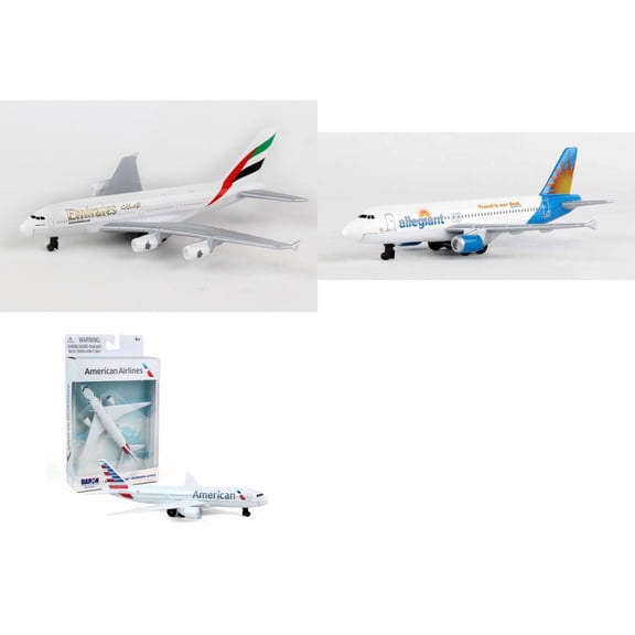 Emirates, Allegiant, American Airlines Diecast Airplane Package - Three 5.5" Diecast Model Planes