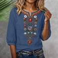 thumbnail image 6 of Guluxicc 3/4 Length Sleeve Womens Tops Summer Casual V Neck Cotton Linen T Shirts Boho Embroidery Blouse Comfy Loose Tunic Top, 6 of 8