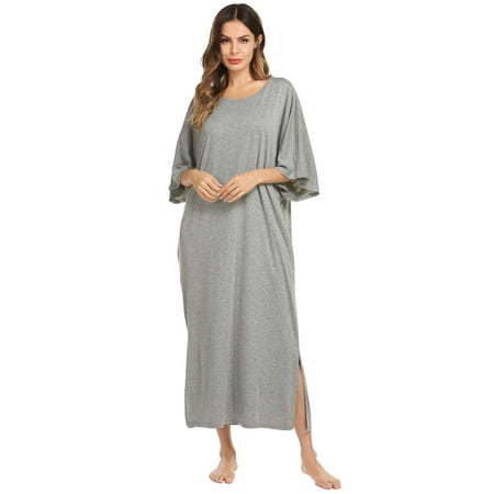 VOIANLIMO Women's Long Sleep Loungewear Oversized Pajama Round Neck ...