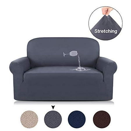 True Suede Stretch Sofa Cover Couch 2 Piece Slipcover Grey Solid Print Strapless Spandex Polyester For Loveseat