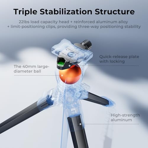 K&F CONCEPT 73" Aluminum Compact Camera Tripod, Portable Travel Tripod Compatible with iPhone, 22 lbs Capacity Arca Swiss Ball Head for DSLR Mirrorless, Laser Level, Hunting