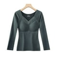 thumbnail image 2 of Long Sleeve Undershirt for Women,Tops With Chest Pad Soft Thermal Shirts with Warm Fleece Lining, Base Layer Thermal Tops Blue M, 2 of 4
