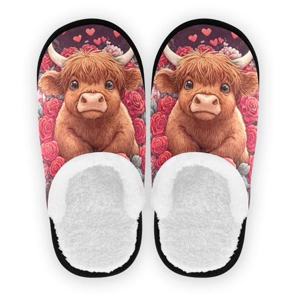Iauyy Women's Men's Slippers, Non-Slip Travel Unisex Cotton Flannel House Shoes or Spa Slippers ,Young Calf