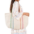 thumbnail image 2 of Aspire Large Colored Scalloped Cotton Tote Bag with Purse, Canvas Mother & Daughter Bags-Natural, 2 of 7