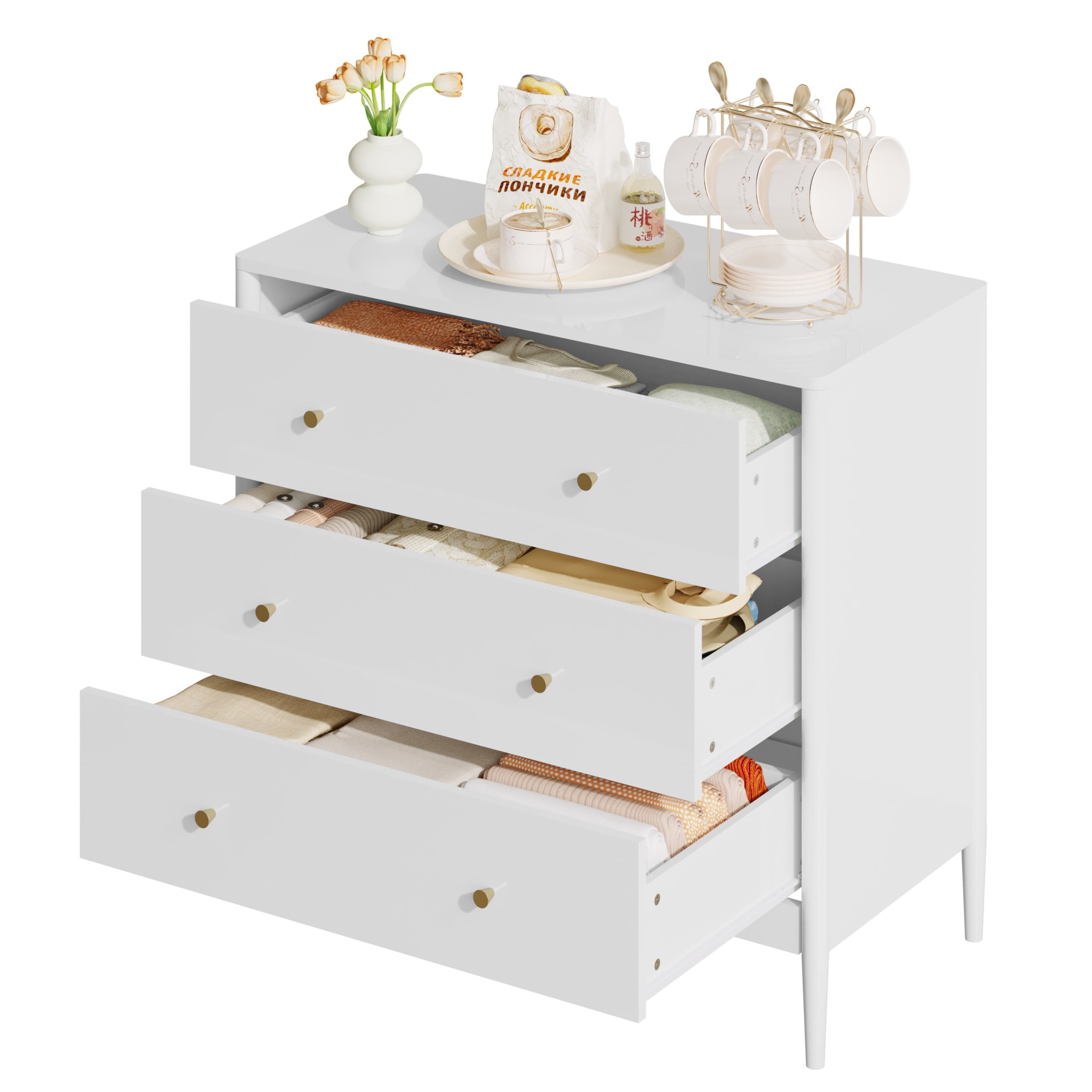 Noble House Prix Modern 3-Drawer Dresser Chest, Wooden Storage Cabinet, Organizer for Bedroom or Small Space, White