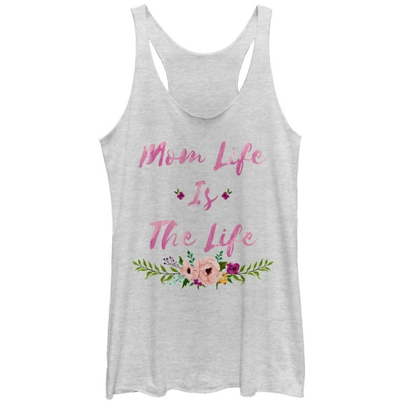 Women's CHIN UP Mom Life is the Life  Racerback Tank Top White Heather X Large