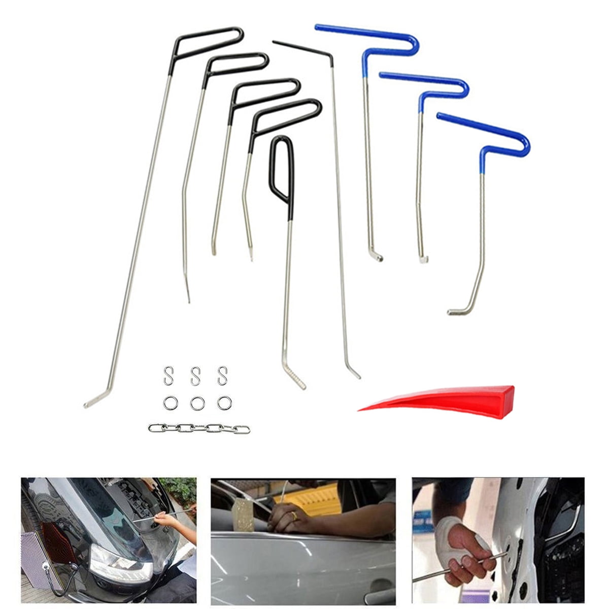WHDZ 9 PCS Dent Removal Rods Tools Kit Hooks Rods Paintless Dent Removal Car Repairing Kit Auto Tools