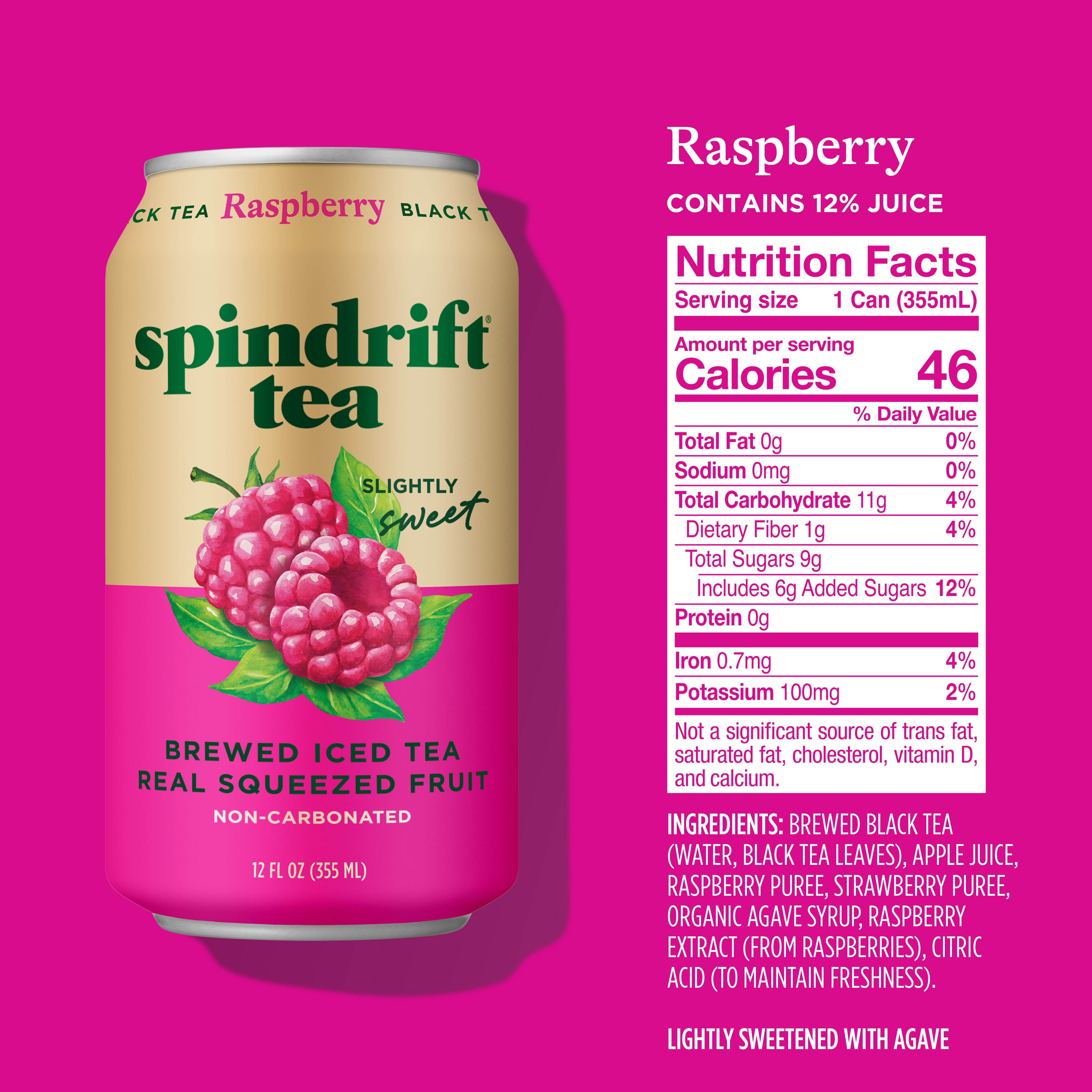 (6 pack) Spindrift Raspberry Iced Tea, Brewed Black Tea with Real Squeezed Raspberry Juice, 12 fl oz. Singles