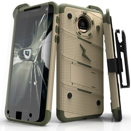Motorola Moto Z Case, Zizo [Bolt Series] with FREE [Moto Z Screen Protector] Kickstand [Military Grade Drop Tested] Holster Belt Clip- Motorola Moto (Best Moto Z Case)