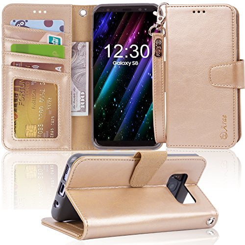 PU Leather Wallet Phone Case with Card Holder Flip Protective Cover Wrist Strap for Samsung Galaxy S8 Plus Purple Kickstand Feature FYY Designed for Samsung Galaxy S8 Plus Case
