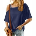 thumbnail image 3 of Fesfesfes Women's Summer Blouses Fashion Off-Shoulder Short Sleeve T-Shirts Solid Color Casual Tees for Parties Beach Tops(Navy#1,XL), 3 of 6