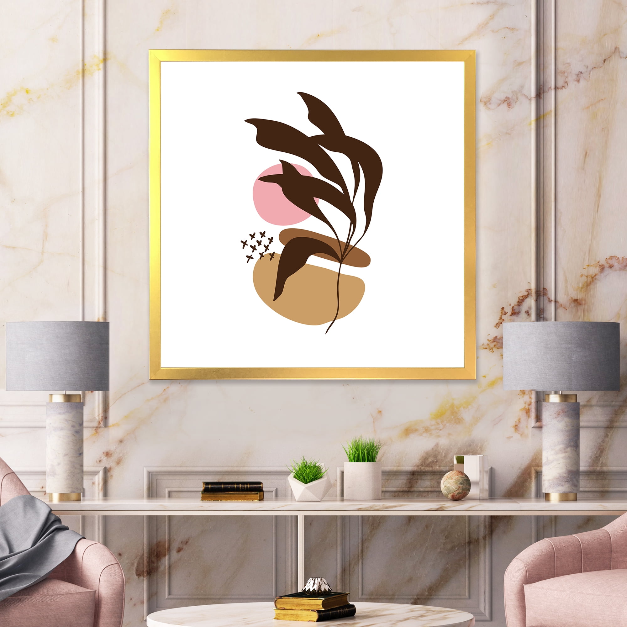 Designart 'Abstract Plants With Elementary Shapes' Modern Framed Art Print