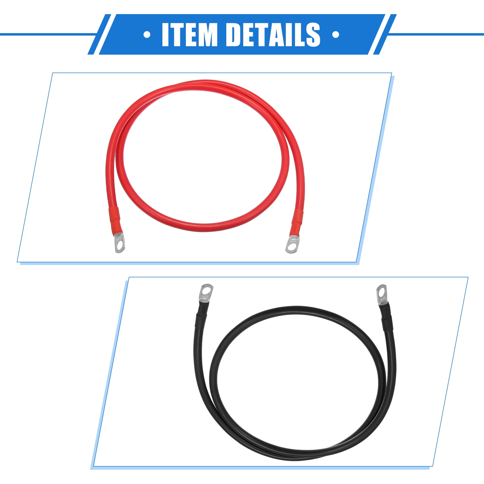 Unique Bargains 1 Pair 4 AWG Gauge 4ft Battery Inverter Cables with 3/8" Ring Universal for Car Vehicle RV Black Red