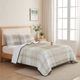 thumbnail image 5 of Quilts Full Size, Beige Buffalo Plaid Soft Comforter Bedding Set for Bed, Farmhouse Modern Checkered Lightweight Quilted Bedspread with Pillow Cover(2 Pieces) for All Season, 78x90 Inch, 5 of 9