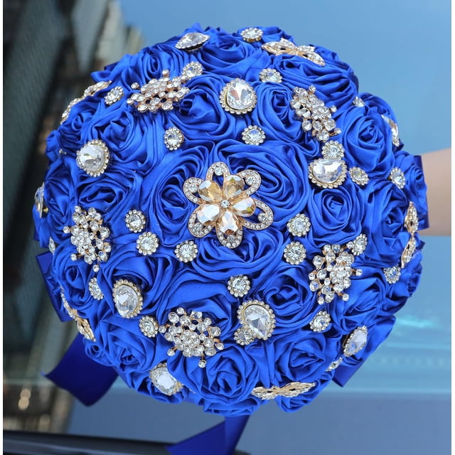 Ramo de novia Mhojpik 9.8 rosas artificiales de color azul real