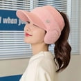 thumbnail image 2 of Diconna Chapeau Queue de Cheval pour Femmes avec Cache-Oreilles Visière Bonnet Tricoté Chaud pour l'Hiver en Extérieur, 2 of 5