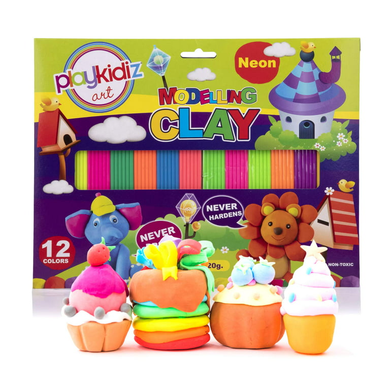 Playkidiz FunFluff Fluffy Magic Clay, Air Drying Sculpting Art Clay for Kids,  Sensory and Educational Toy for Boys & Girls, Modeling and Molding Clay,  Pack of 12, Ages 3 and up - Toys 4 U