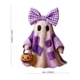 thumbnail image 3 of Miwamany Halloween Ghost Resin Figurine, Cute Patchwork Statue with Bow Pumpkin Bucket, Spooky Tabletop Decor for Home Shelf Party Gift Decoration Display, 3 of 7