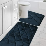 Yafa Home Fashion 2 Piece Geometric Design Embossed Solid Color Memory Foam Soft Bathroom Rug Set Non-Slip PVC Backing