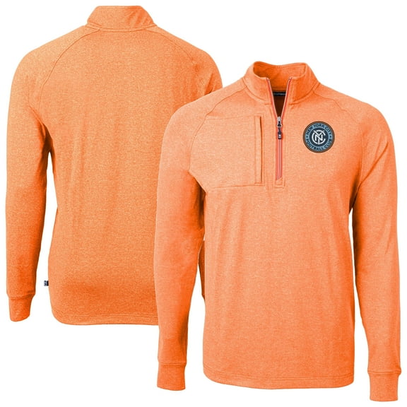Men's-Cutter & Buck  Heather Orange New York City FC Adapt Eco Knit Heather Raglan Quarter-Zip Pullover Top