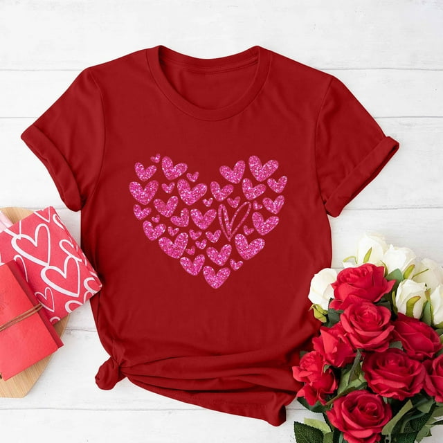 Aqestyerly Hauts d'Été Tendance Mode pour Femmes T-Shirt à Col Rond Imprimé à Manches Courtes Chemise Décontractée Ample Hauts
