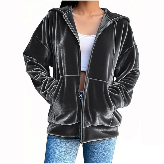 Lenago Hoodies Jacket For Women Solid Color Velvet Zip Clothing Oversized Long Sleeve Sweatshirts Zipper Shirt With Pocket Activewear Casual Streetwear Plus Size Sports Coat Hoodies For Women US:4-12