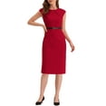 thumbnail image 2 of MODA NOVA Elegant Wear-to-Work Dress for Juniors Round Neck Cap Sleeve Belted  Sheath Midi Dresses, 2 of 5