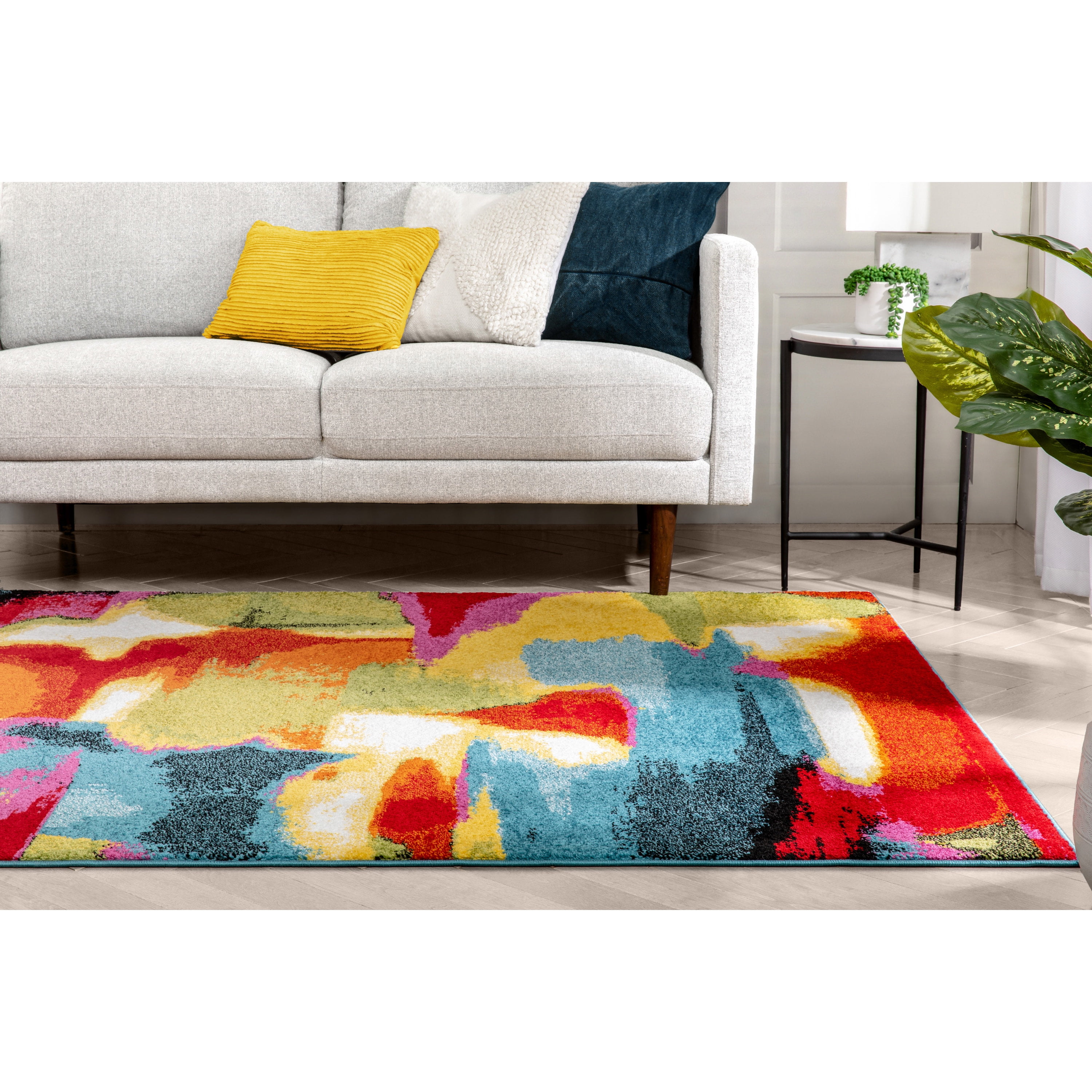 Corrigan Studio® Kymiere Collection Modern Abstract Round Rug (5X5 Feet) -  5'3 X 5'3, Yellow