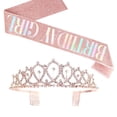 thumbnail image 2 of Birthday Sash Crown Add Ambience Colored Lightweight Birthday Tiara Sash for Birthday Party Rose Gold, 2 of 12