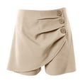 thumbnail image 5 of FAIWAD Women High Waisted Wide Leg Shorts Pants Button Pleated Solid Color Stretch Elegant Trousers (Medium, Beige), 5 of 5