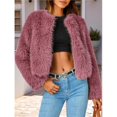 thumbnail image 4 of Abrigos de Invierno para Mujer, Chaqueta Corta de Forro , de Piel Sintética, Larga, Bolsillos, Abrigos Peludos y Cálidos, Ropa de Otoño. Vino Tinto S, 4 of 10