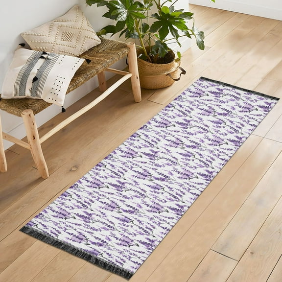 Ryvnso Lavender Flower Bedroom Runner Rug 2'x6' Hallway Area Carpet Non Slip Entryway Mat with Tassels