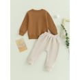 thumbnail image 3 of Arvbitana Toddler Infant Boys Casual Outfits Long Sleeve Crew Neck Letter Print Sweatshirt and Comfortable Elastic Waists Pants 2Pcs 0-3T, 3 of 8
