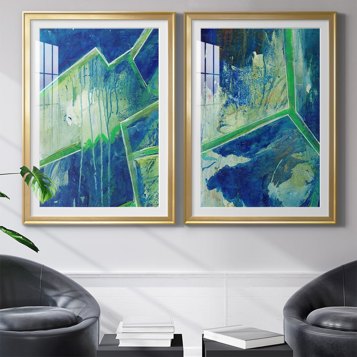 Wexford Home Geometric in Cool V Premium Framed Print, 30.5" x 42.5" - Ready to Hang, Gold (Set of 2)