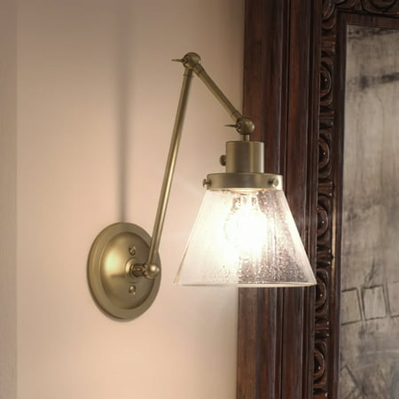 

Luxury Traditional Indoor Wall Sconce 14.375 H x 8 W with Modern Farmhouse Style Elements Colonial Design Olde Brass Finish and Clear Seeded UHP3332