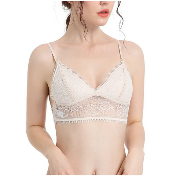 Bigersell V Neck Cami Bra for Women Girls Wirefree Bra Thin Cup Girl Comfortable Lace Underwear Women Size Wireless Cami Bra, Style 7413, Beige 36B
