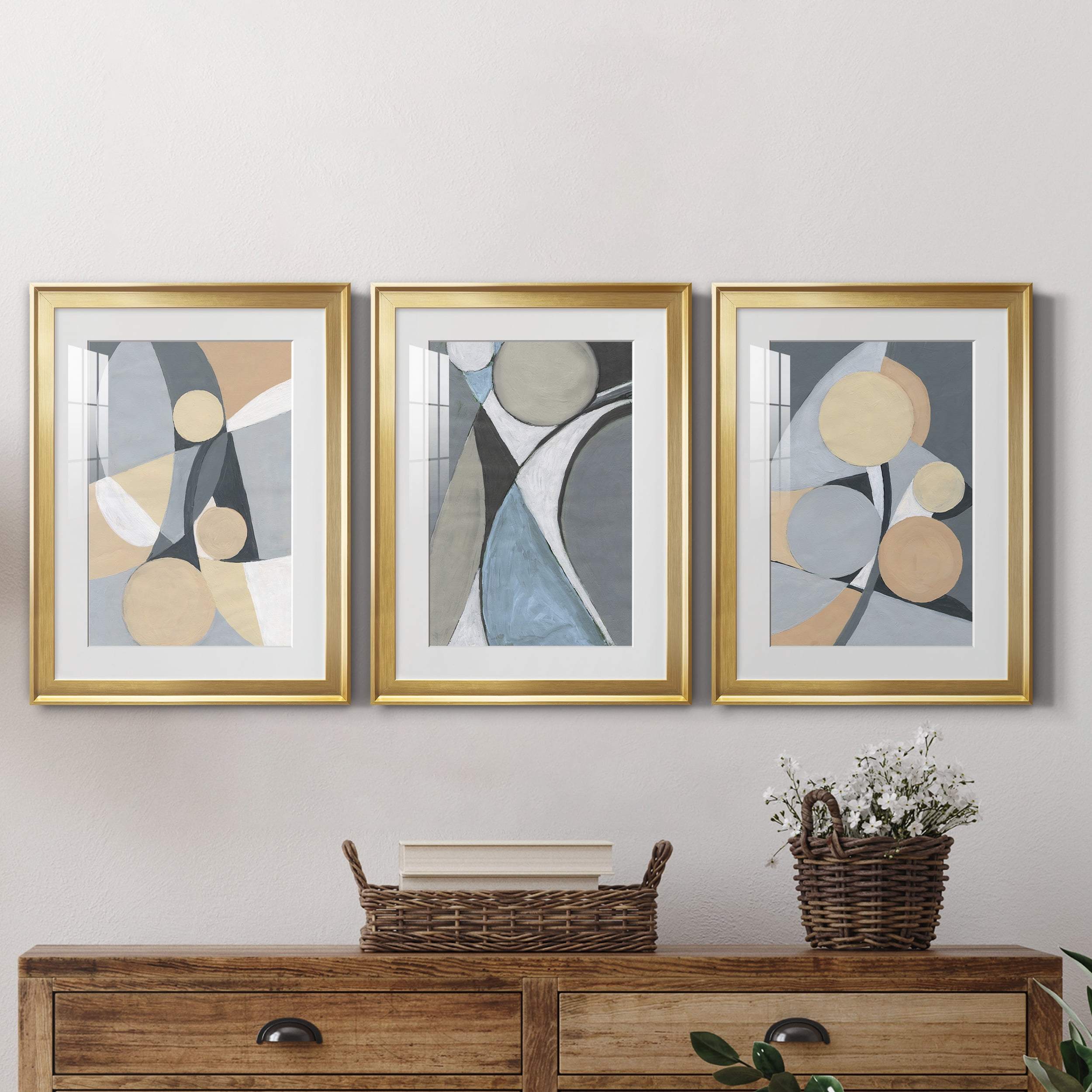 &nbsp;A Soft Jeweled Geometric II Premium Framed Prints Set of 3 - Ready to Hang - 22 x 30 Each - Gold Frame