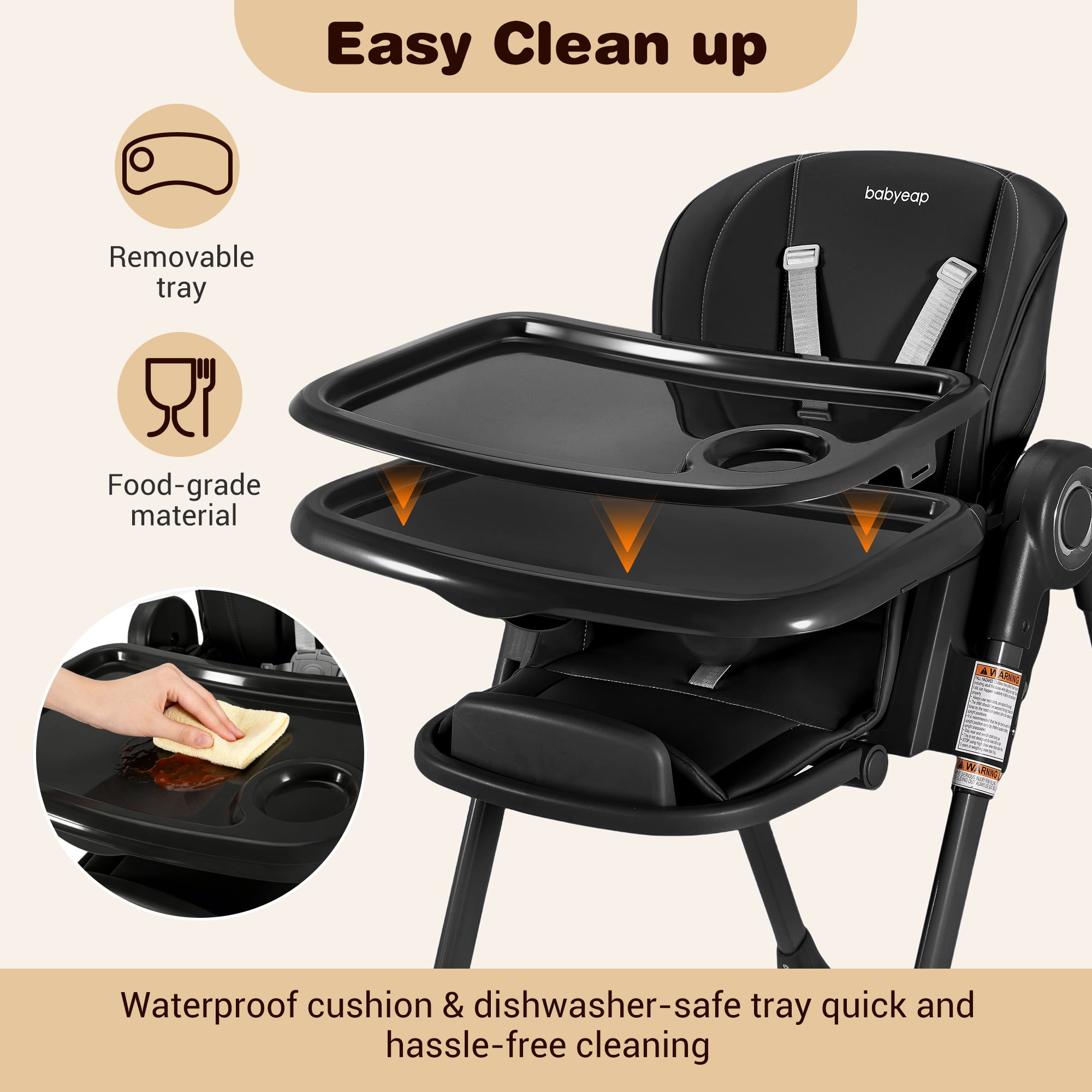 Babyeap Baby High Chair, Convertible Adjustable Feeding Chair with Removable Double Tray, Adjustable & Foldable Design Converts to Toddler Chair, for Babies & Toddlers,Black