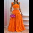 thumbnail image 4 of Conjunto de 2 Piezas para Mujer: Top Corto con Tirantes Finos y Falda Larga con Volantes y Cintura Fruncida Naranja S, 4 of 6