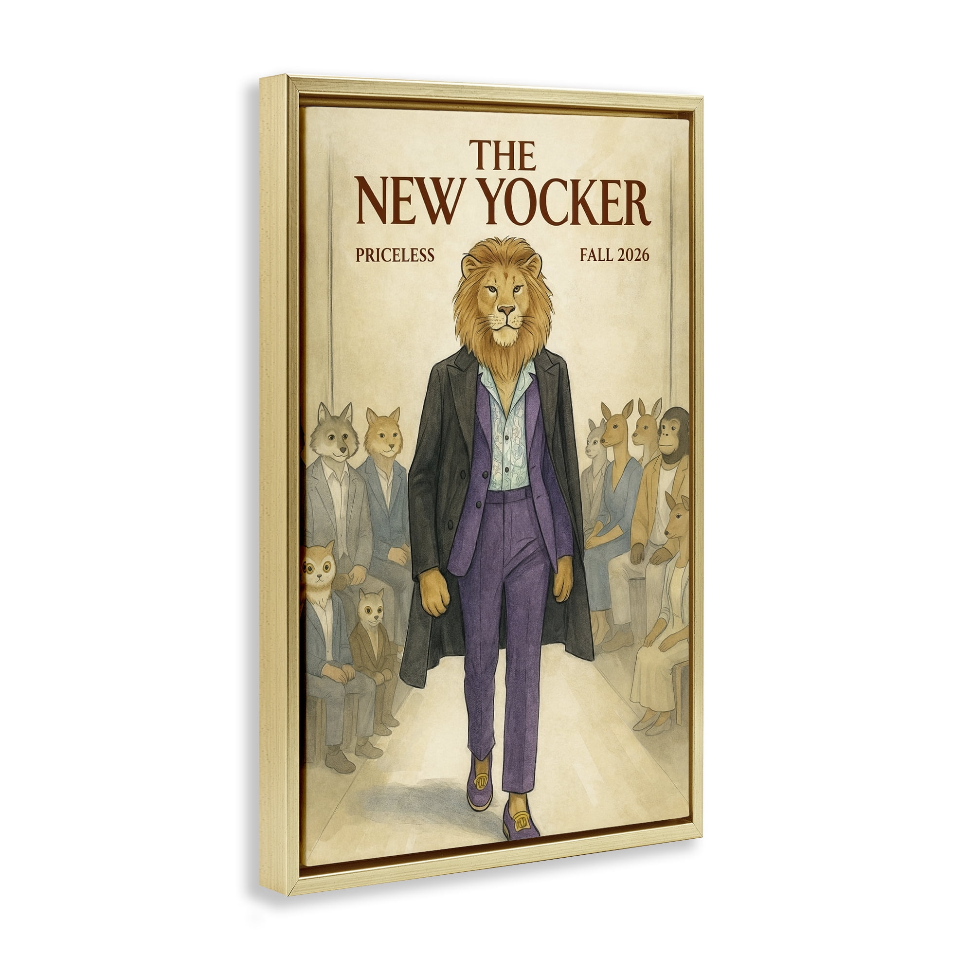 Stupell Industries New Yocker Lion Model Gold Framed Floater Canvas Wall Art, design by Grotto Studios