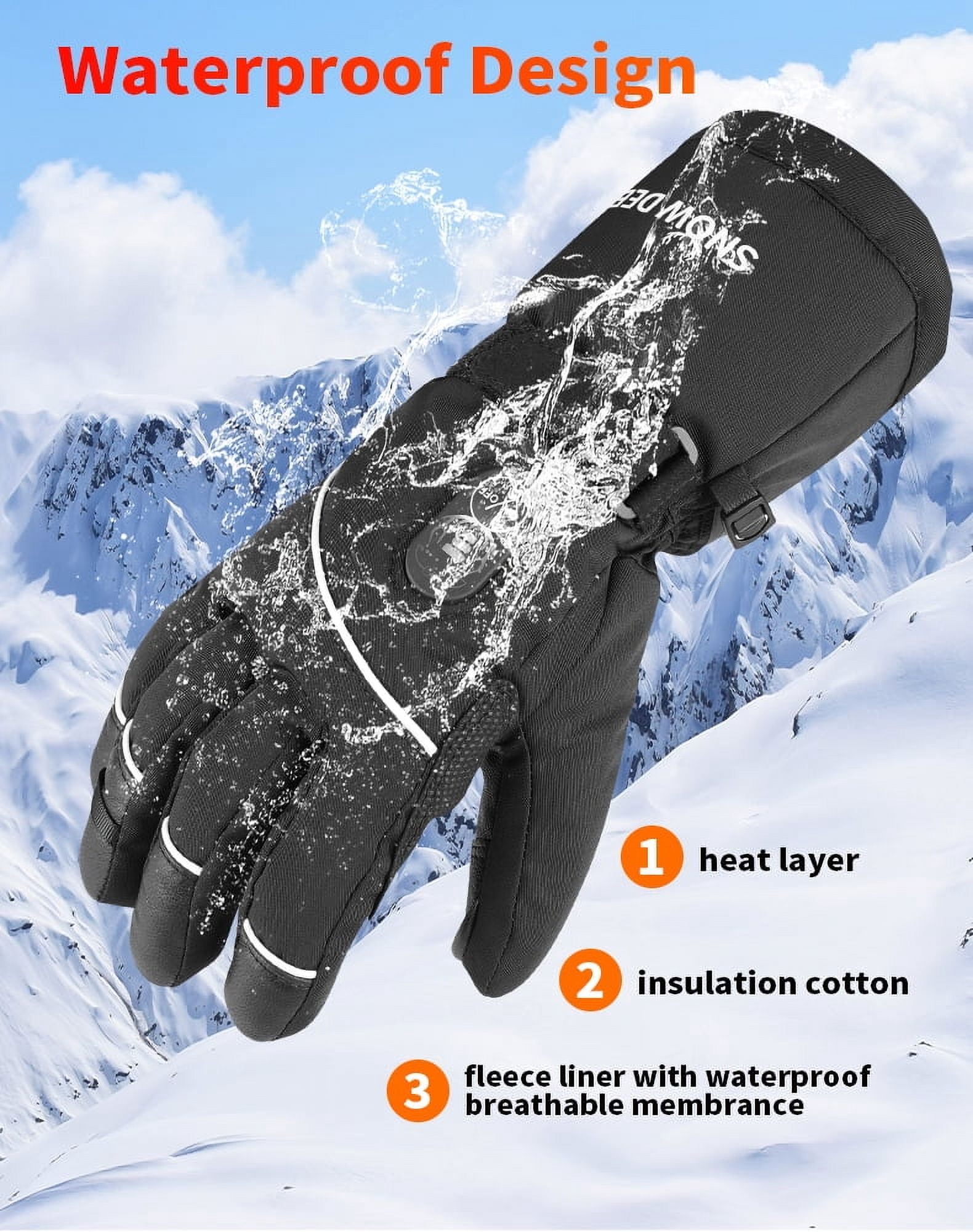 SNOW DEER Upgraded Heated Gloves Men Women,Ski Motorcycle Electric Battery Mittens Gloves