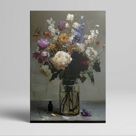 1pc Vintage - Style Floral Arrangement in a Mason Jar Canvas Wall Art, Framed Decor room hanging Wall Picture Decor for Home Gifts, living room, bathroom, bedroom, kitchen wall art decor canvas wall