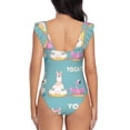 thumbnail image 5 of Goofa Animal Meditation Print Women's Ruffled One Piece Swimsuit V Neck, 5 of 7