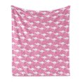 thumbnail image 1 of Kangaroo Soft Flannel Fleece Throw Blanket, Silhouette of Jumping Adult Kangaroo Animal Pattern in Diagonal Alignment, Cozy Plush for Indoor and Outdoor Use, 60" x 80", Pink and White, by Ambesonne, 1 of 6