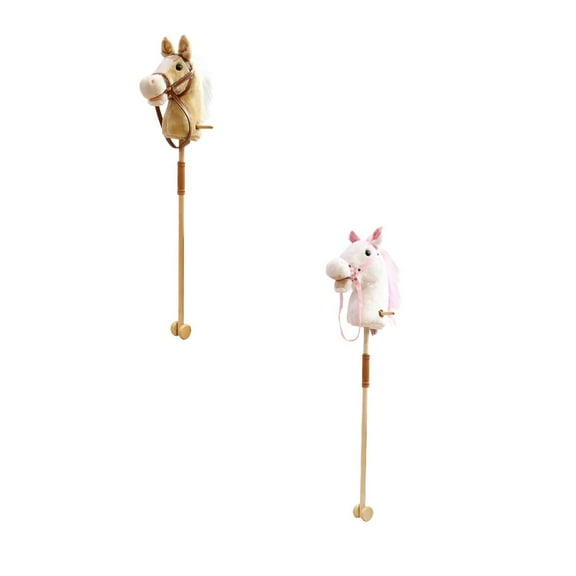LKWLPD 2Pcs Horse Toys Kids' Stick Horses Stick Horse Plush Handcrafted Hobby Horse on a Stick With Wood Wheels Real Pony Neighing and Galloping Sounds for Kids Toddlers Stick Horse on a Stick