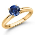 thumbnail image 2 of Gem Stone King 1.00 Ct Round Blue Created Sapphire 10K Yellow Gold Solitaire Engagement Ring, 2 of 4