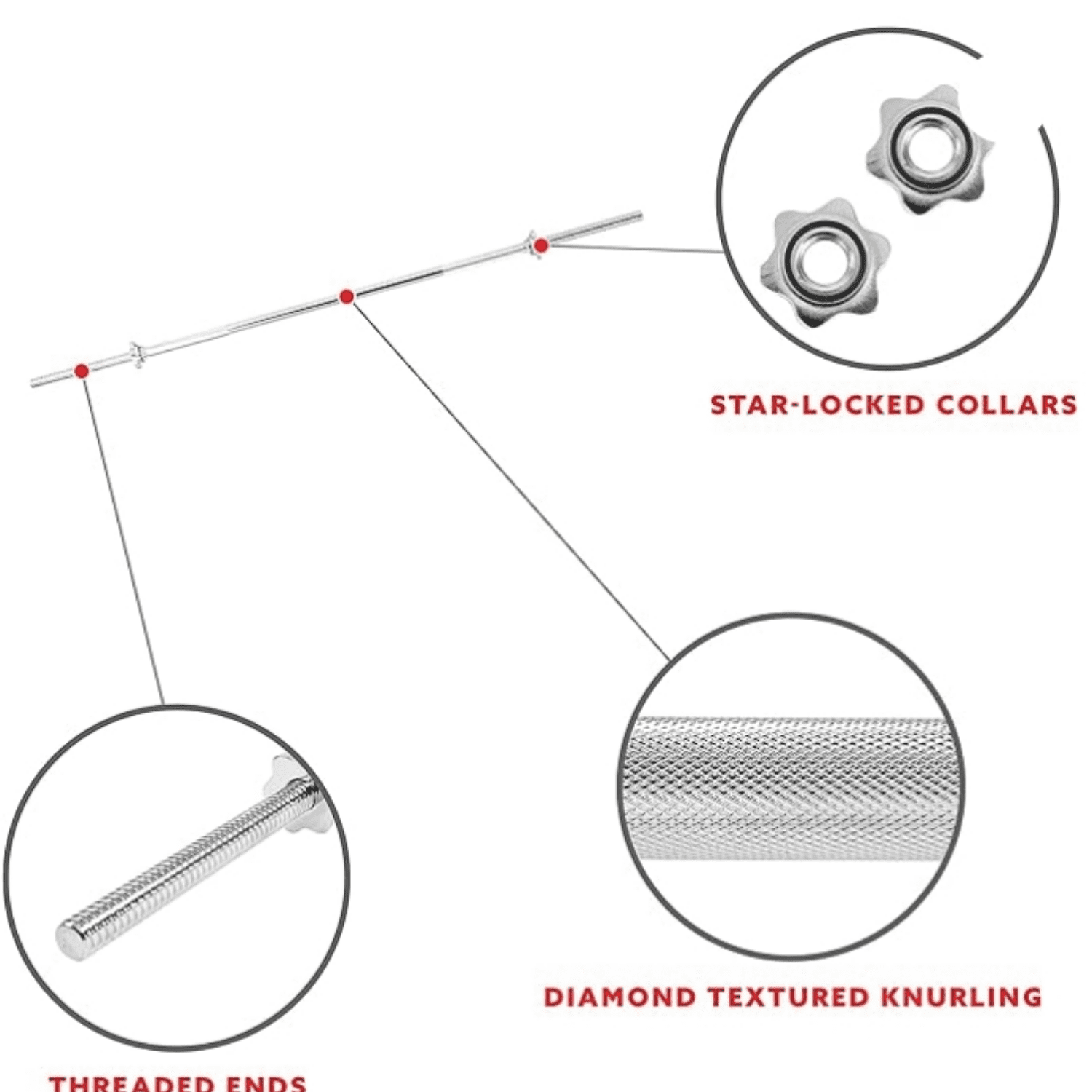 60 Inch Threaded Chrome Barbell Bar, 1 Inch Barbell Diameter with Ring Collars - STBB-60