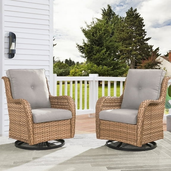 Gymojoy 2 Pieces Outdoor Patio Wicker Swivel Glider Rocker Chair with High Back Deep Seat, Beige