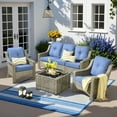 thumbnail image 6 of Vcatnet 4 Pieces Patio Outdoor Conversation Set High Back Wicker Rattan Furniture Outdoor Sectionals with Coffee Table, Denim Blue, 6 of 10