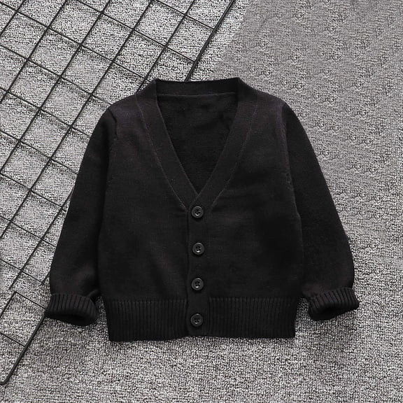 Nrmvnmi Children's Knitted Cardigan Sweater Cute Solid Color V-Neck Long Sleeve Button Knit Sweater Versatile Warm Outer Thick Cotton Sweater Spring And Autumn Fashion Coats For Girls Boys